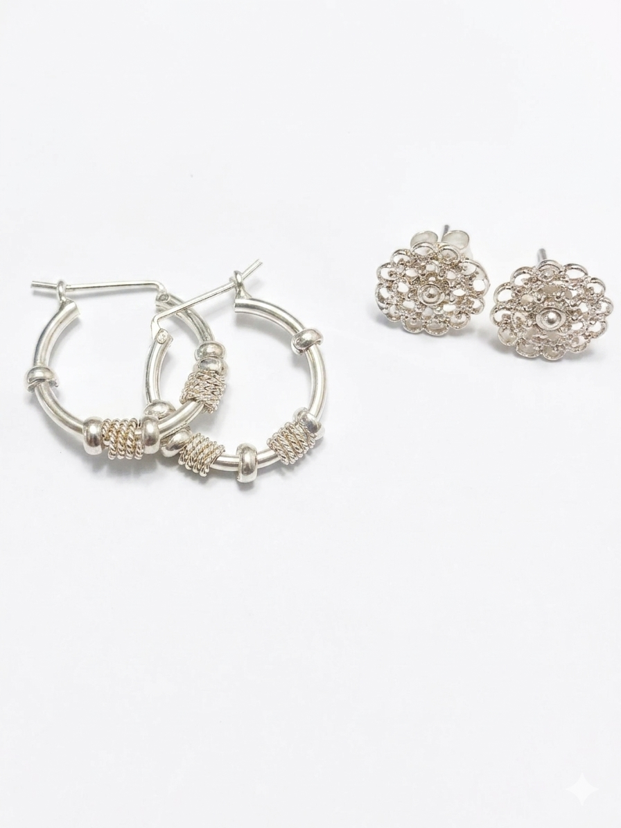 Set Dual de Aretes "Texturas del Alma" en Plata de Alta Pureza .950