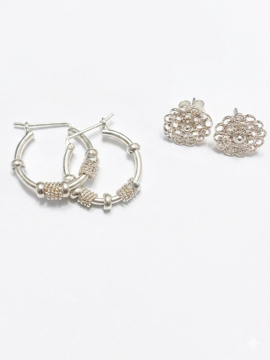 Set Dual de Aretes "Texturas del Alma" en Plata de Alta Pureza .950