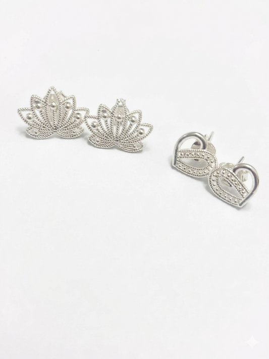 Set Dual de Broqueles "Loto y Latido" en Plata de Alta Pureza .950