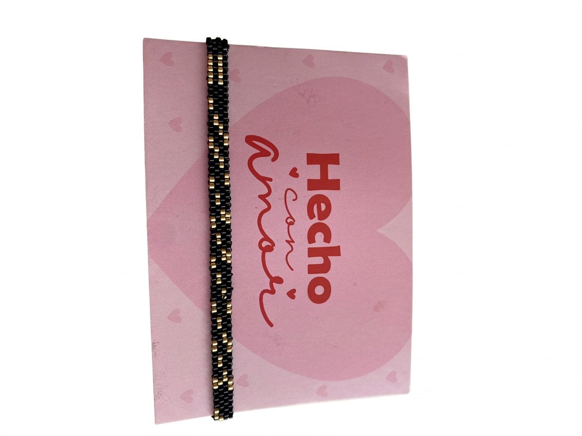 Pulsera Miyuki en Técnica Peyote – Elegancia en Negro y Dorado