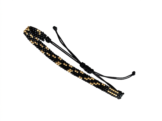 Pulsera Miyuki en Técnica Peyote – Elegancia en Negro y Dorado