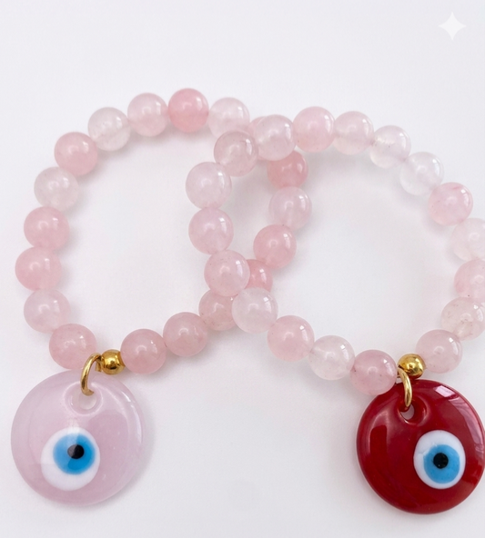 Dúo protección y amor de cuarzo rosado